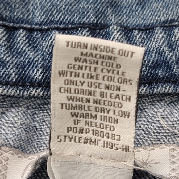 Crave Fame Womens Jean Jacket Blue Buttons Pockets Collar Embellished Studded M - Picture 7 of 10